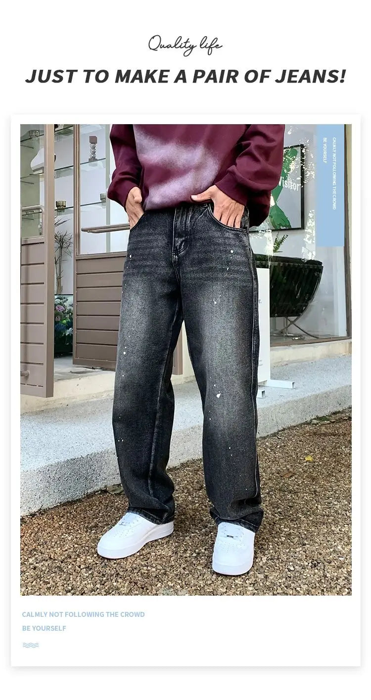 Men Loose Straight-leg, trendy wide-leg long pants