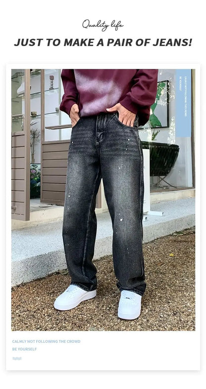 Men Loose Straight-leg, trendy wide-leg long pants