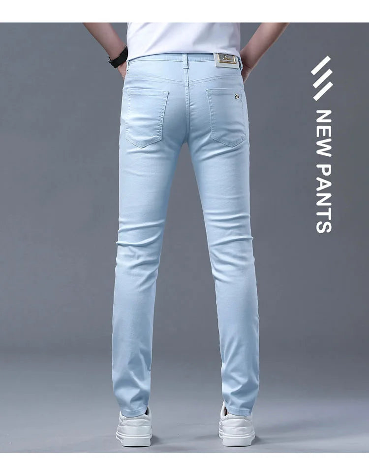 Fashion Solid Color Straight Leg Stretch Jeans