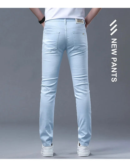 Fashion Solid Color Straight Leg Stretch Jeans