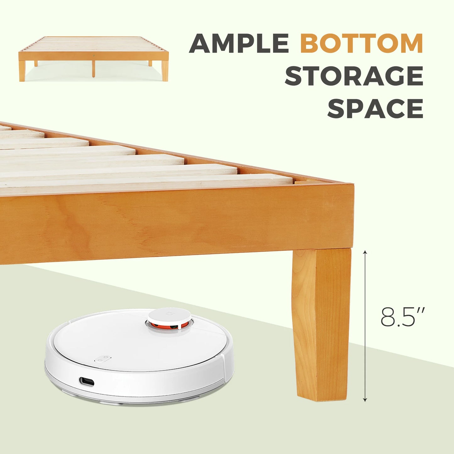 Solid Wood Bed Frame with Sturdy Wood Slat Support
