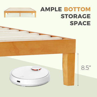 Solid Wood Bed Frame with Sturdy Wood Slat Support