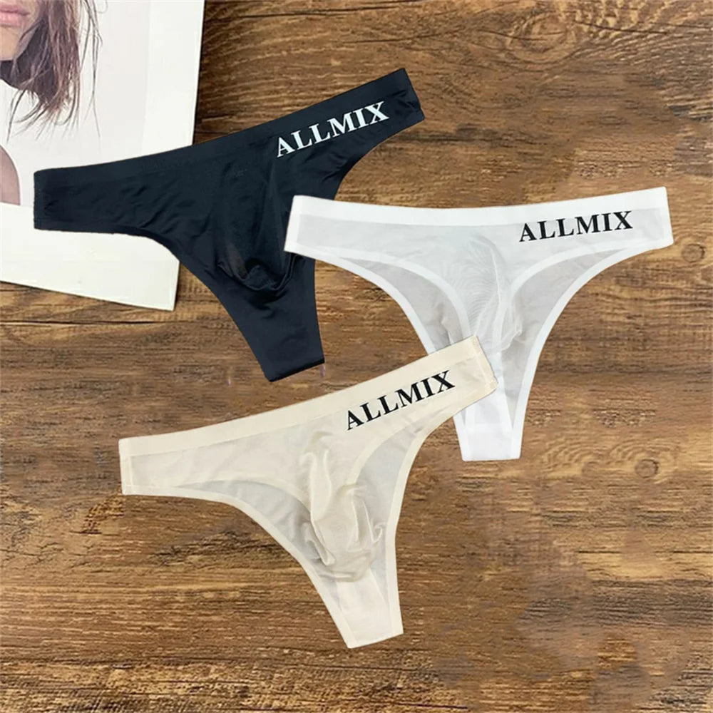 3pcs Sexy Thong Silk Bulge Pouch G-string