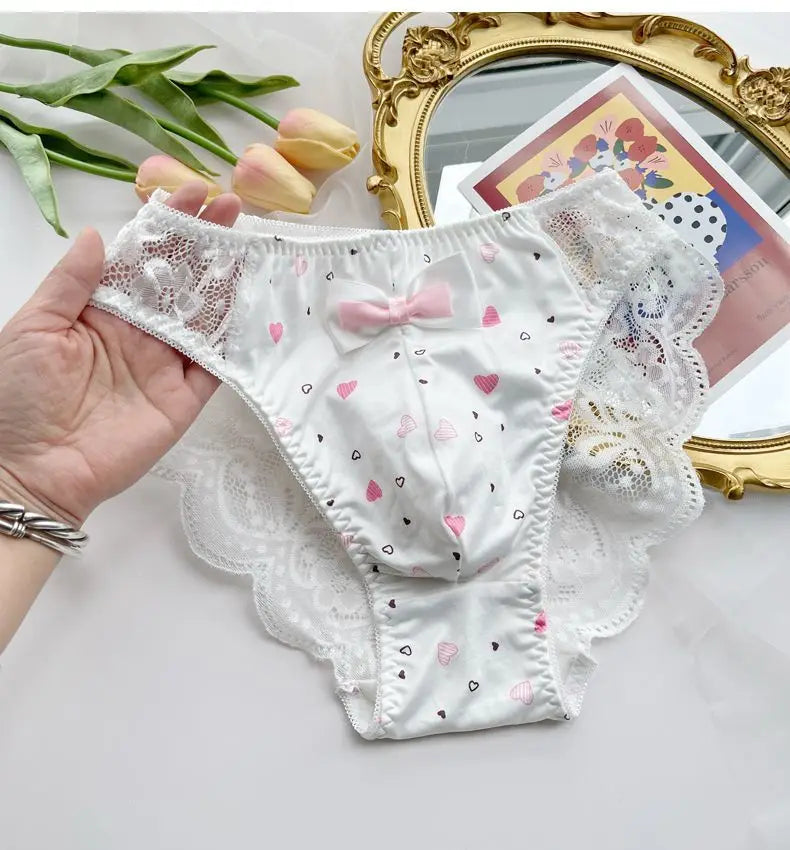 Men's Lace Bowtie Briefs Flower Emroid Sweet Panties