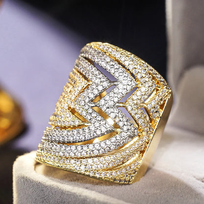 Hollow Geometric Luxury Wide Band Two Tone