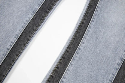 Retro Washed Spliced Denim High Brand Jeans