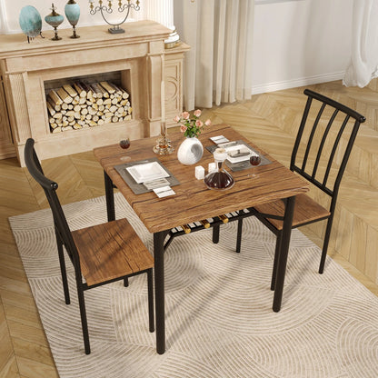3-Piece Dining Table Set for 2 with Storage Rack