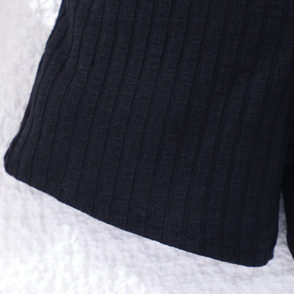 Girls Bubble Sleeve Ribbed Short Romper Set