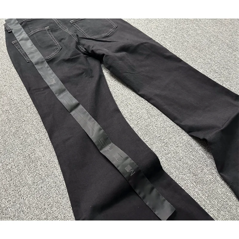 Basic Black Ribbon Loose Flared Casual Jeans