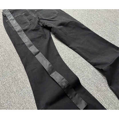 Basic Black Ribbon Loose Flared Casual Jeans