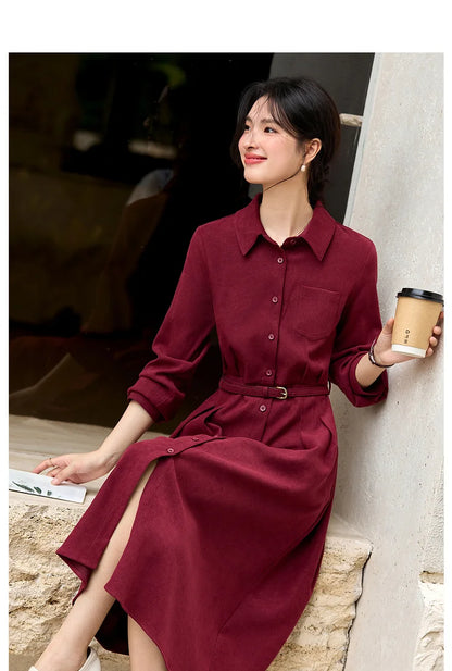 Woman Red Long Dress French Style Vintage