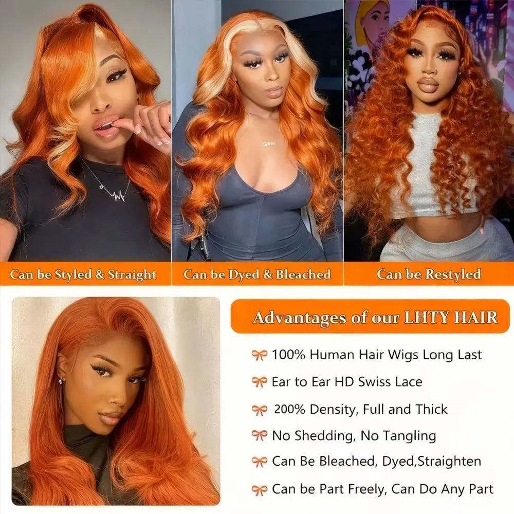 Body Wave Orange Ginger Lace Front Wigs