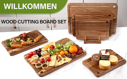 3 Pcs Acacia Wood Cutting Boards with Juice Groove