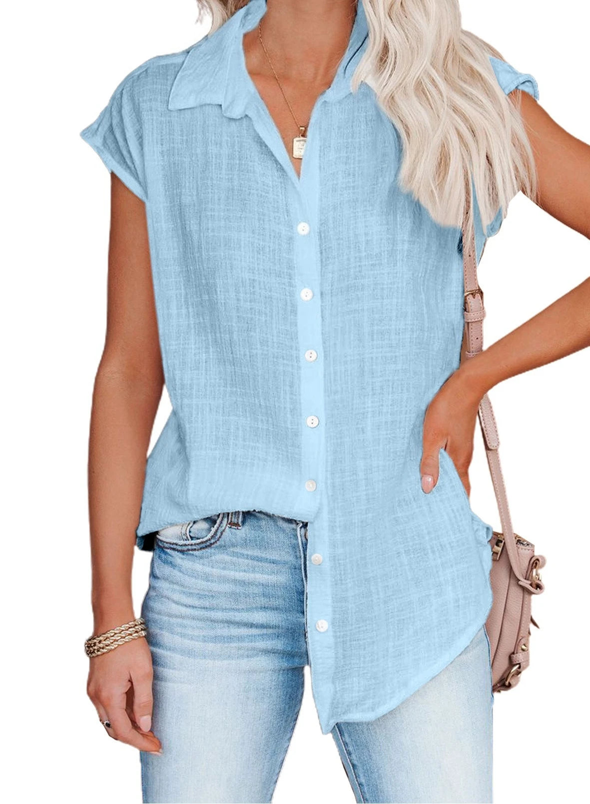 Womens Cotton Linen Casual Short Sleeve Tops