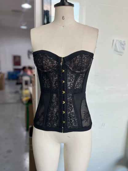 Sexy Tight Corset Lace Sleeveless Strapless Top