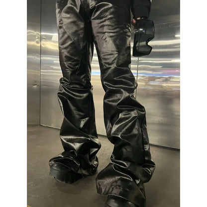 Men's Dark Coated Glossy Leather Black Jeans