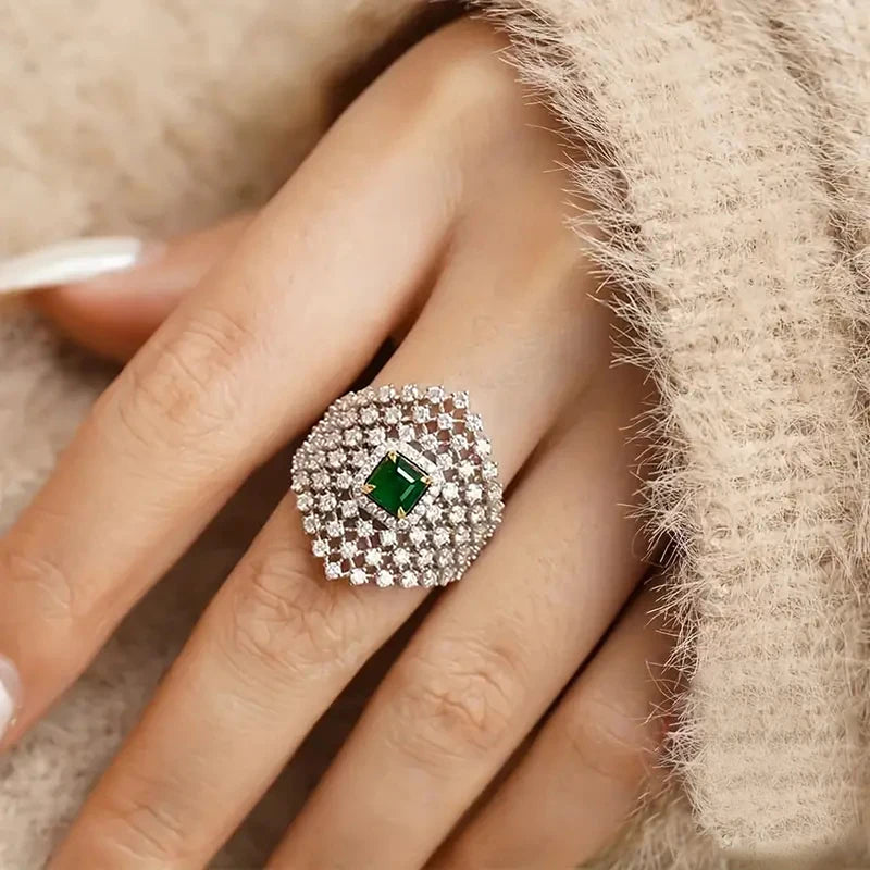 Green Cubic Zircon Fashionable Silver Color Rings