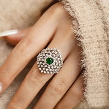 Green Cubic Zircon Fashionable Silver Color Rings