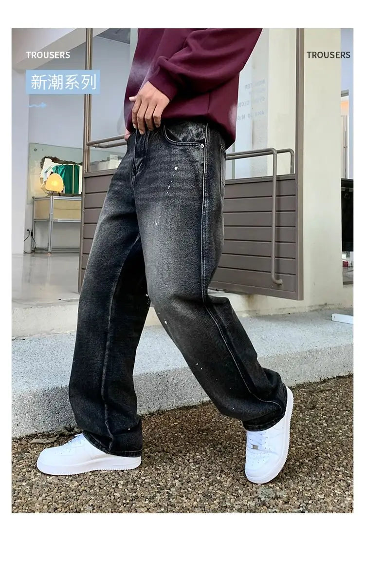 Men Loose Straight-leg, trendy wide-leg long pants