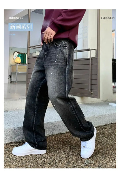 Men Loose Straight-leg, trendy wide-leg long pants