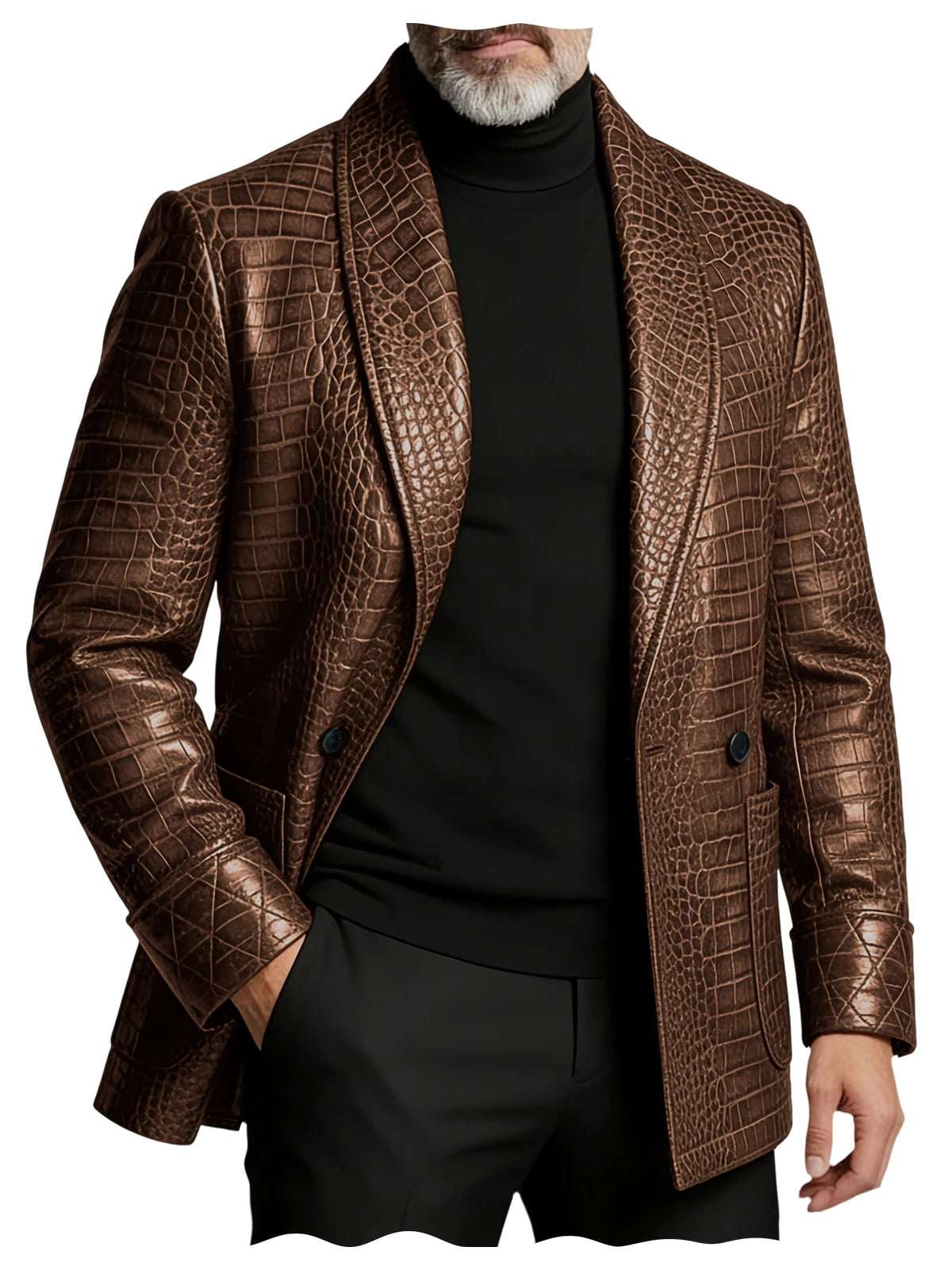 Crocodile Pattern Leather Blazer, Tuxedo Jacket