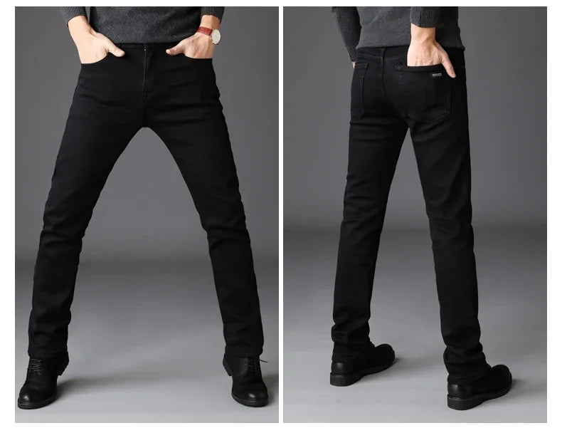 Stretch Black Biker Denim Mens Comfortable Jeans
