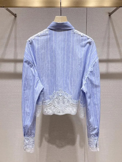 Lace Embroidery Patchwork Short Shirts
