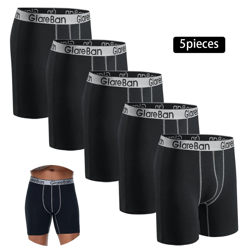5pcs Mid-Long Cotton Boxer Shorts Men Underwear