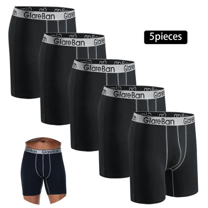5pcs Mid-Long Cotton Boxer Shorts Men Underwear