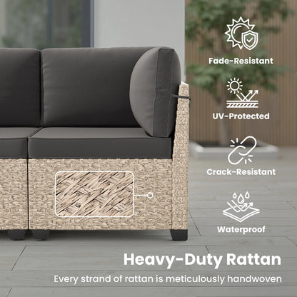 7-Piece Outdoor Rattan Sectional Sofa with Tempered Glass