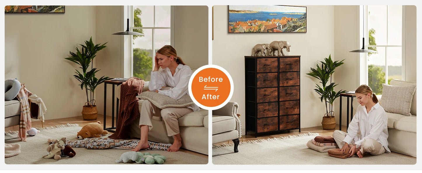 10 Fabric Drawers Wardrobe Steel Frame Closet Storage