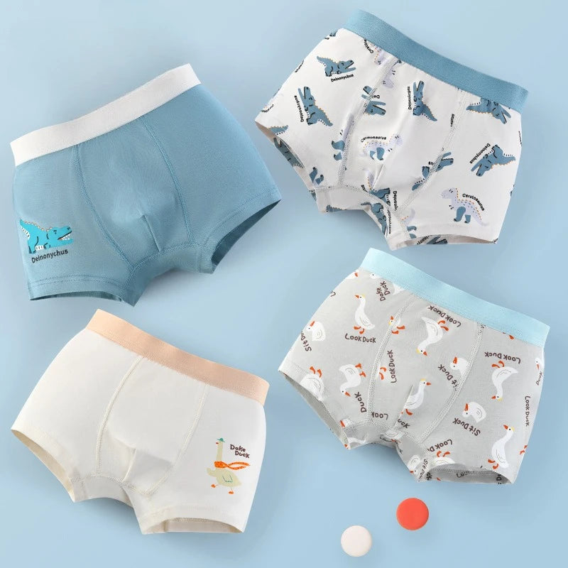 4PCS Boys Cute Cotton Antibacterial Cartoon Print Underwear