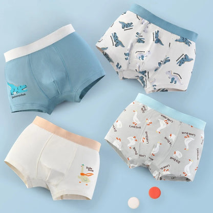 4PCS Boys Cute Cotton Antibacterial Cartoon Print Underwear