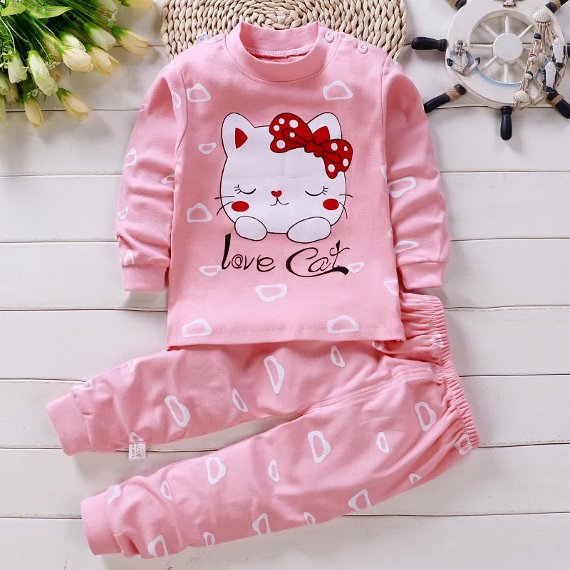 2 Piece Girls/Boys Casual Cartoon Pajamas