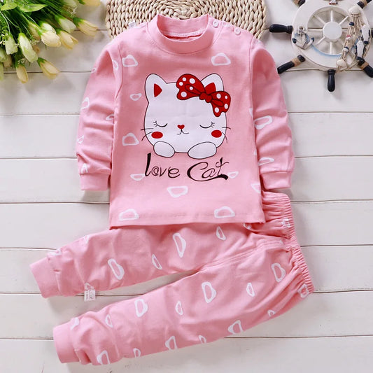 2 Piece Girls/Boys Casual Cartoon Pajamas