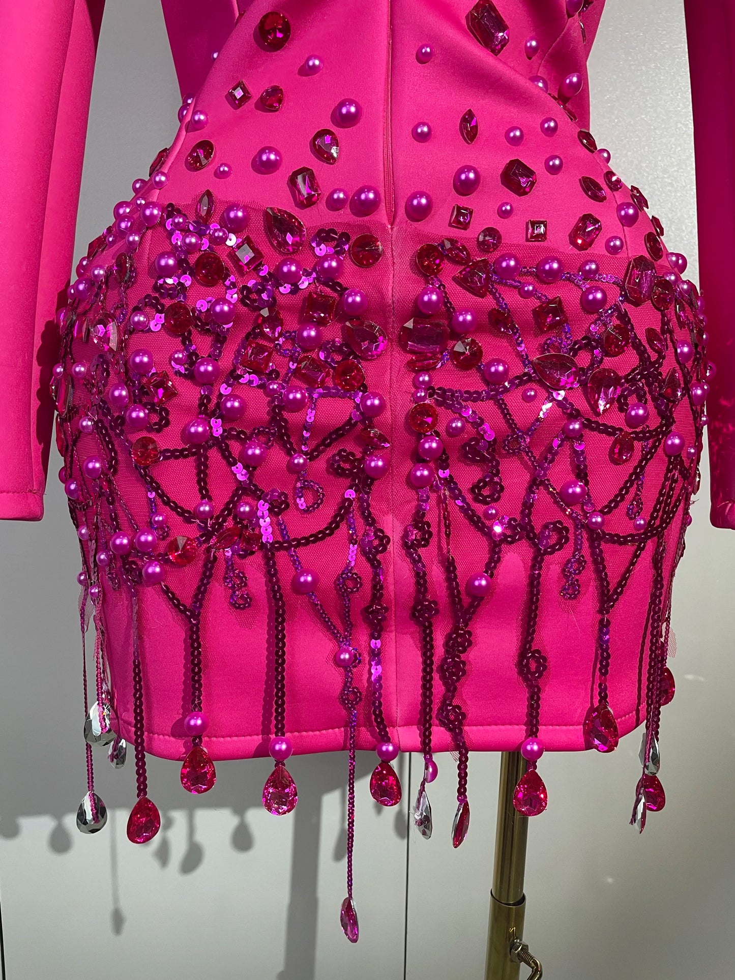 Sparkly Crystal Pearls Long Sleeve Mini Dress