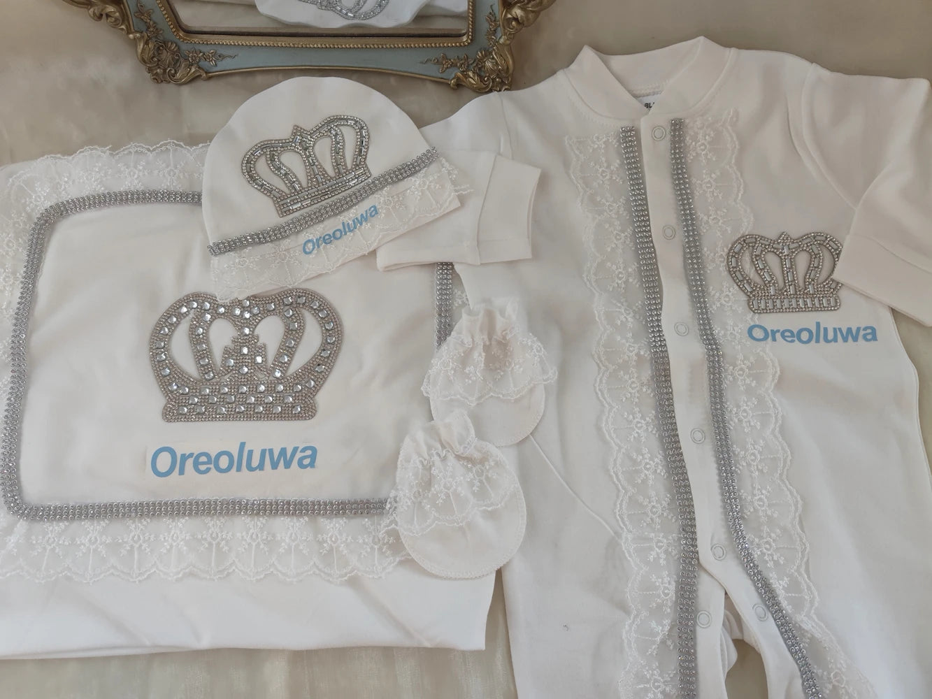 5pcs Handmade Personalized Baby Newborn Jewels Crown Set