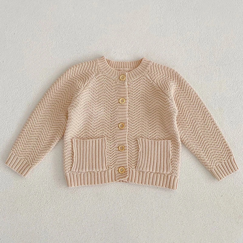 Girls Solid Color Knitted Cardigan Long Sleeves
