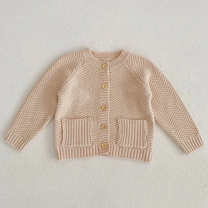 Girls Solid Color Knitted Cardigan Long Sleeves