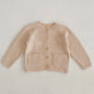 Girls Solid Color Knitted Cardigan Long Sleeves