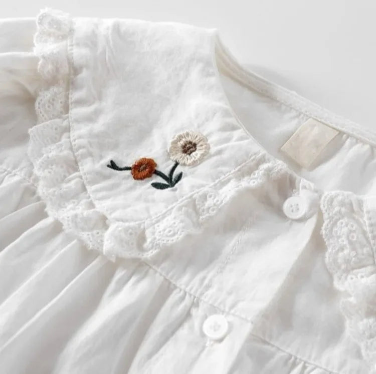 White Girl's Blouse Cotton Doll Collar Shirt