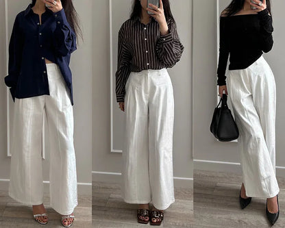 White Pants For Women Cotton Formal High Waist