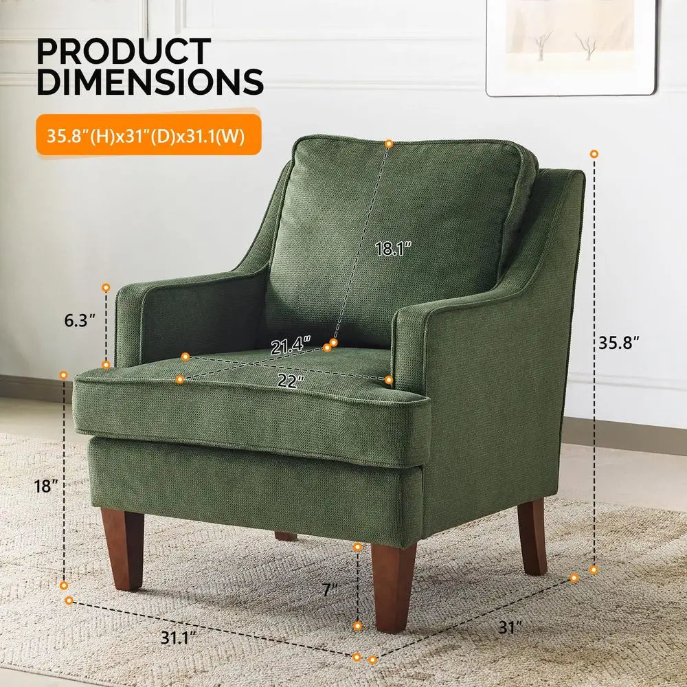 Set Of 2 Modern Accent Chairs, Green Upholstered Armchair Comfy
