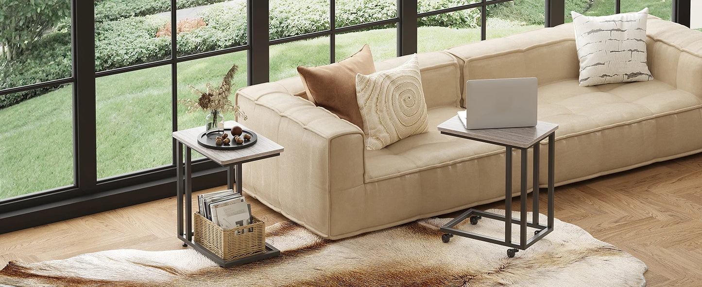 Wood Sofa Table Portable Rolling with Wheels