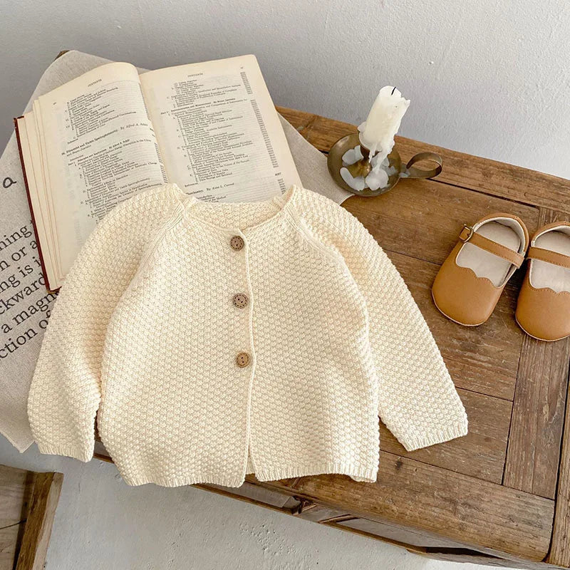 Girls Solid Color Knitted Cardigan Long Sleeves