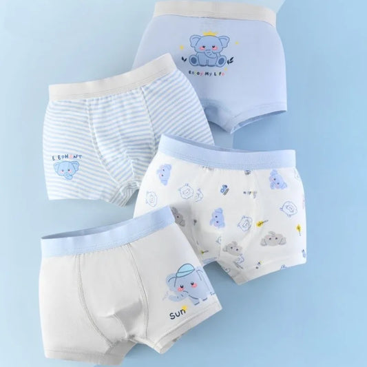 4PCS Boys Cute Cotton Antibacterial Cartoon Print Underwear