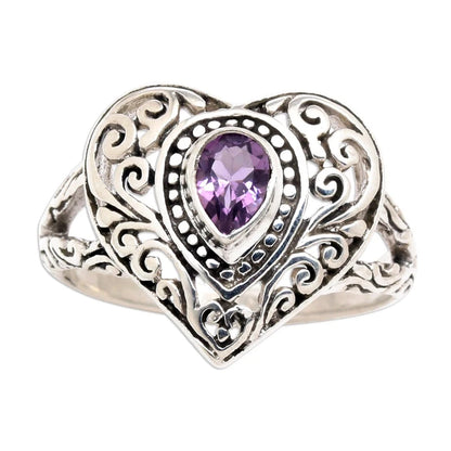 Charming Pear Purple Cubic Zirconia Heart Rings