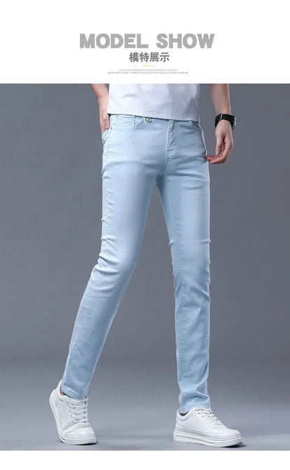 Fashion Solid Color Straight Leg Stretch Jeans