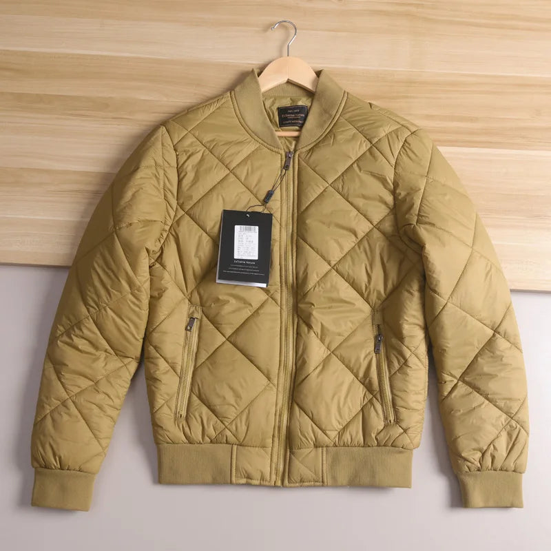 Men's Cotton Jacket with Quilted Diamond Pattern