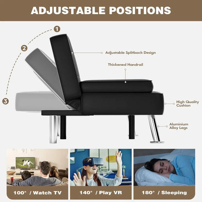 Leather Futon Couch with Removable Armrests
